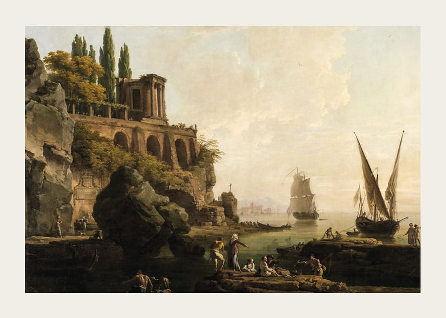 Imaginært landskab, italiensk havnescene af Claude Joseph Vernet-12