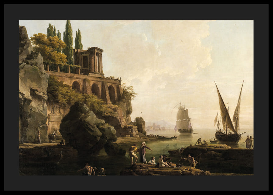 Imaginært landskab, italiensk havnescene af Claude Joseph Vernet-12