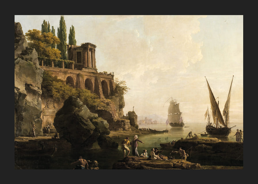 Imaginært landskab, italiensk havnescene af Claude Joseph Vernet-12
