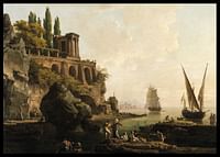 Imaginárna krajina, talianska prístavná scéna Claude Joseph Vernet-2