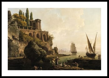 Poster Imaginary Landscape Italian Harbor Scene By Claude Joseph Vernet