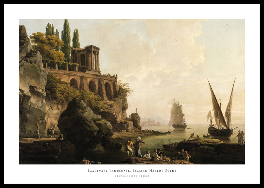 Imaginary Landscape, Italian Harbor Scene By Claude Joseph Vernet-12