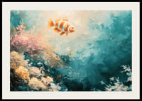 Plagát farebnej ryby plávajúcej cez slnkom zaliatu podmorskú krajinu-2