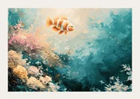 En poster av en färgstark fisk som svävar genom ett solbelyst undervattenslandskap-3