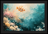 A poster of a colorful fish floating through a sunlit underwater landscape-4