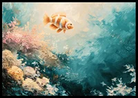 En poster av en färgstark fisk som svävar genom ett solbelyst undervattenslandskap-6