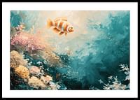 Une affiche d'un poisson coloré flottant dans un paysage sous-marin ensoleillé-0