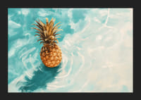 En poster av en gyllene ananas som flyter på kristallklart vatten-5