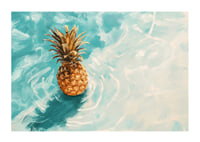 A poster of a golden pineapple floating on crystal clear water-1