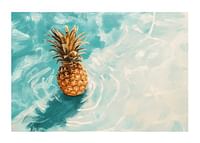 Un afiș cu un ananas auriu plutind pe apă limpede-1