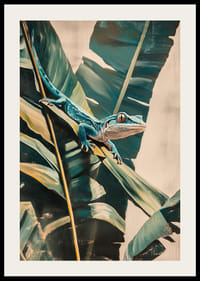 A poster of an exotic lizard slinking across lush leaves-2