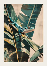 A poster of an exotic lizard slinking across lush leaves-3
