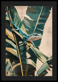 A poster of an exotic lizard slinking across lush leaves-4