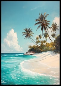 A poster with swaying palm trees, white sand and turquoise sea-6