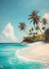 A poster with swaying palm trees, white sand and turquoise sea-7