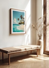 A poster with swaying palm trees, white sand and turquoise sea-8