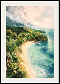 Un poster di una baia tropicale nascosta dove la giungla incontra il mare cristallino-2