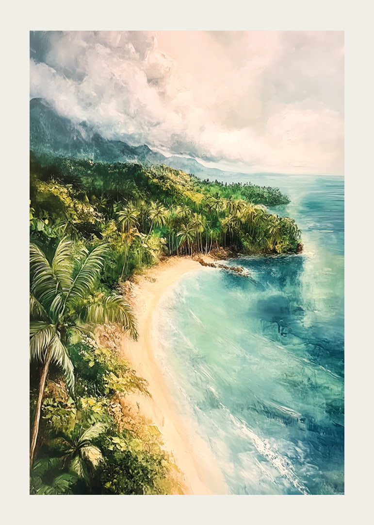 Un poster di una baia tropicale nascosta dove la giungla incontra il mare cristallino-12