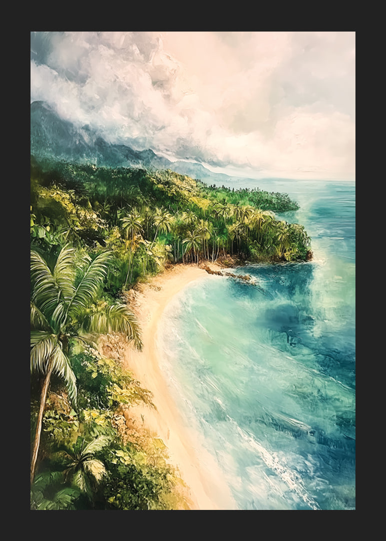 Un poster di una baia tropicale nascosta dove la giungla incontra il mare cristallino-12