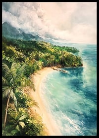 Un poster di una baia tropicale nascosta dove la giungla incontra il mare cristallino-6