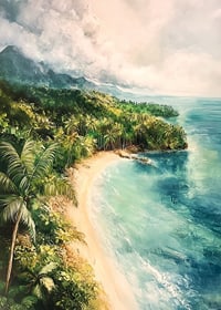 Un poster di una baia tropicale nascosta dove la giungla incontra il mare cristallino-7