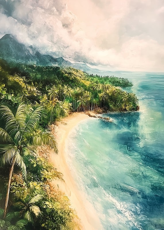 Un poster di una baia tropicale nascosta dove la giungla incontra il mare cristallino-12