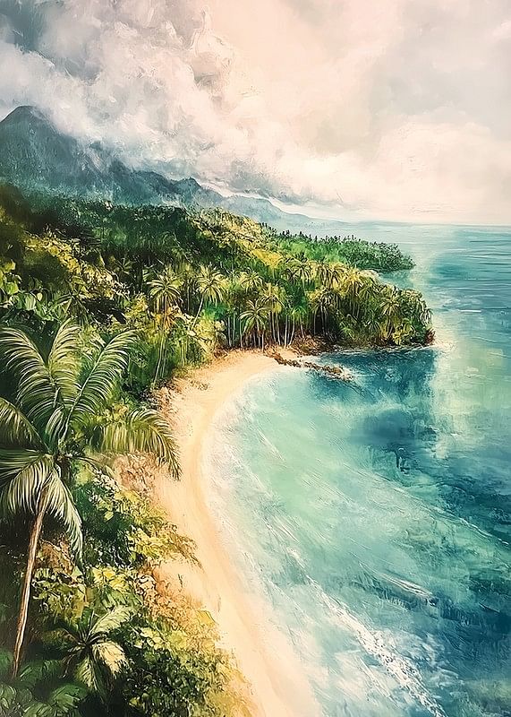 Un afiș cu un golfuleț tropical ascuns, unde jungla se întâlnește cu marea limpede-12