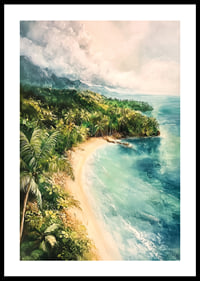 Un poster di una baia tropicale nascosta dove la giungla incontra il mare cristallino-0