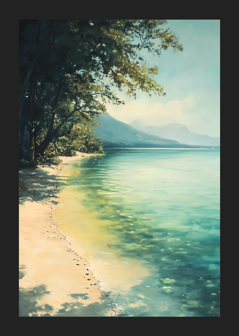 A poster of a peaceful beach where crystal clear water meets sun-warmed sand-12