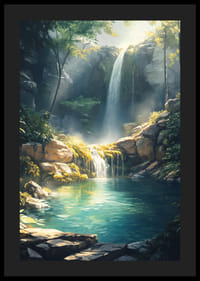 En magisk poster av ett kristallklart vattenfall omgivet av frodig grönska-4