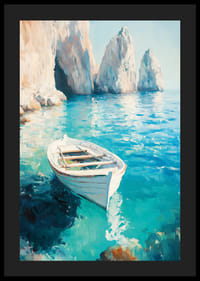 Plakāts ar vientuļu laivu, kas peld uz kristāldzidra tirkīza ūdens-4