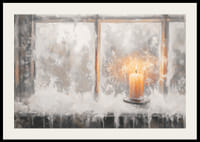 Zimný plagát s osamelou sviečkou, ktorá osvetľuje mrazivé okno.-2