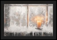 Zimný plagát s osamelou sviečkou, ktorá osvetľuje mrazivé okno.-4