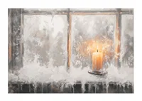En vinterposter med ett ensamt ljus som lyser upp ett frostigt fönster.-1
