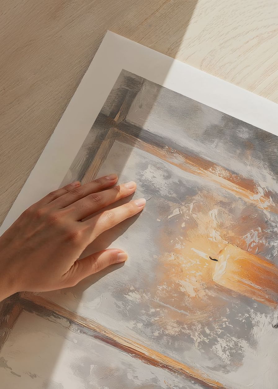 A winter poster with a lone candle illuminating a frosty window.-12