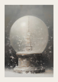 Téli poszter atmoszférikus hógömbbel, mely időtlen rejtélyt sugároz.-3