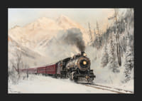 Ein Poster einer Dampflokomotive, die durch eine schneebedeckte Berglandschaft fährt.-5