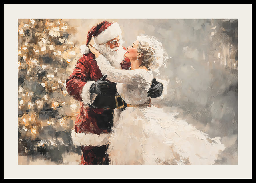  Une affiche romantique où le Père Noël et sa bien-aimée partagent une danse magique devant un sapin de Noël.-12