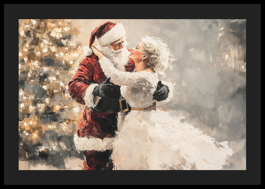  Une affiche romantique où le Père Noël et sa bien-aimée partagent une danse magique devant un sapin de Noël.-12
