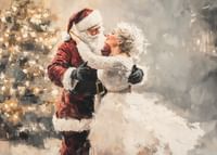  Romantický plagát, na ktorom Santa a jeho milovaná zdieľajú magický tanec pred vianočným stromčekom.-3