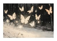 A poster of luminous butterflies hovering over a snow-covered landscape, lighting up the winter night.-1