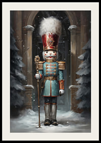 A Christmas poster with a stately Nutcracker in a winter setting, which exudes tradition and festive charm.-2