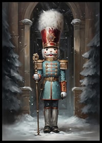 A Christmas poster with a stately Nutcracker in a winter setting, which exudes tradition and festive charm.-6