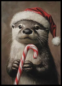 A Christmas poster with an otter in a Santa hat holding a Polka Pig.-6