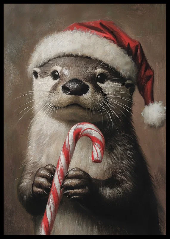 A Christmas poster with an otter in a Santa hat holding a Polka Pig.-12