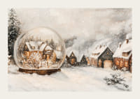 Plagát s vysvietenou zimnou dedinou a snehovou guľou, ktorá šíri čaro Vianoc.-3