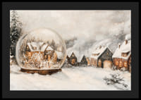 Plagát s vysvietenou zimnou dedinou a snehovou guľou, ktorá šíri čaro Vianoc.-4