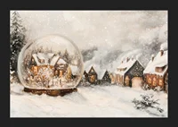 A poster with an illuminated winter village and a snow globe that spreads the charm of Christmas.-5