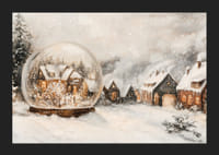 Plagát s vysvietenou zimnou dedinou a snehovou guľou, ktorá šíri čaro Vianoc.-5