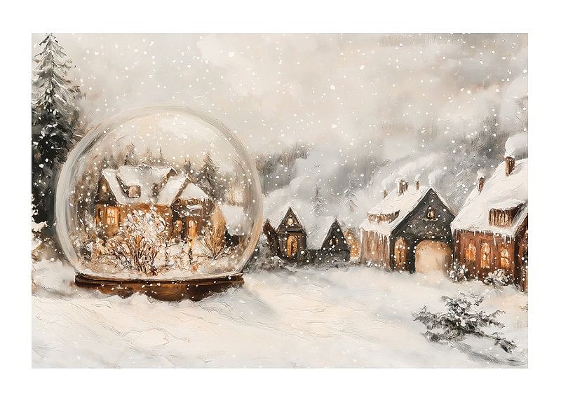 A poster with an illuminated winter village and a snow globe that spreads the charm of Christmas.-12